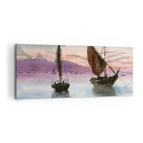 Lærredstryk - Billede på lærred - Aften i havnen - 100x40 cm