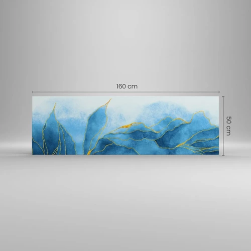 Lærredstryk - Billede på lærred - Blå i guld - 160x50 cm