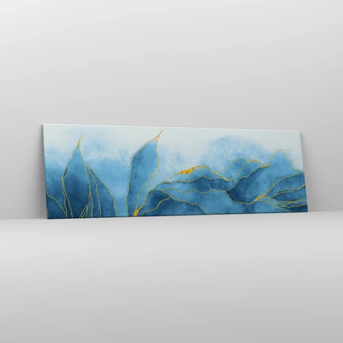 Lærredstryk - Billede på lærred - Blå i guld - 160x50 cm