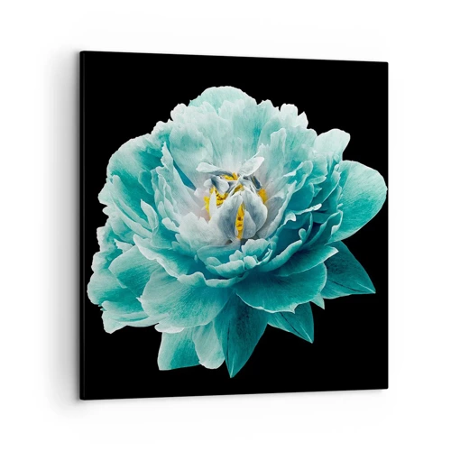 Lærredstryk - Billede på lærred - Blå og gyldne kronblade - 50x50 cm