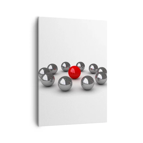 Lærredstryk - Billede på lærred - Cirkel i sølv og rød - 50x70 cm