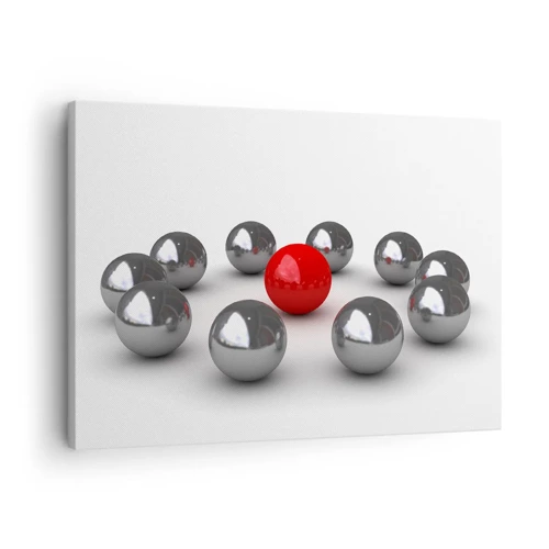 Lærredstryk - Billede på lærred - Cirkel i sølv og rød - 70x50 cm