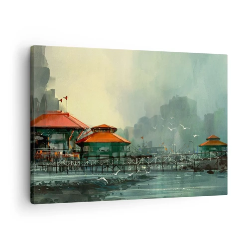 Lærredstryk - Billede på lærred - En regnvejrsdag på havnen - 70x50 cm