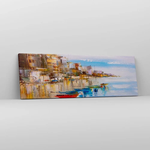 Lærredstryk - Billede på lærred - Flerfarvet urban havn - 90x30 cm