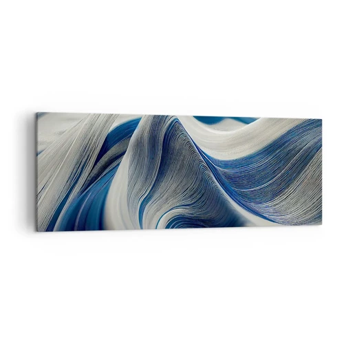 Lærredstryk - Billede på lærred - Flydende blå og hvide farver - 140x50 cm