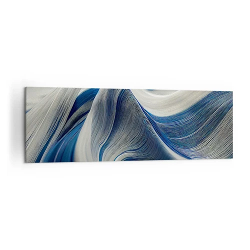 Lærredstryk - Billede på lærred - Flydende blå og hvide farver - 160x50 cm