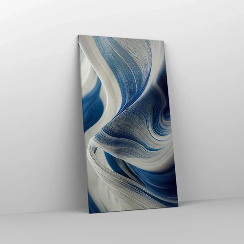 Lærredstryk - Billede på lærred - Flydende blå og hvide farver - 55x100 cm