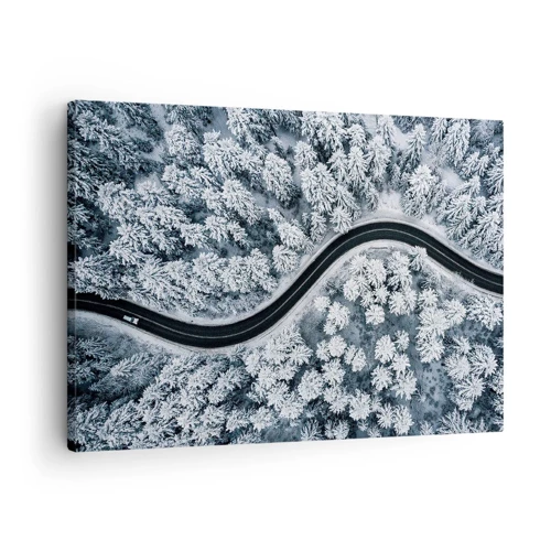 Lærredstryk - Billede på lærred - Gennem en vinterskov - 70x50 cm