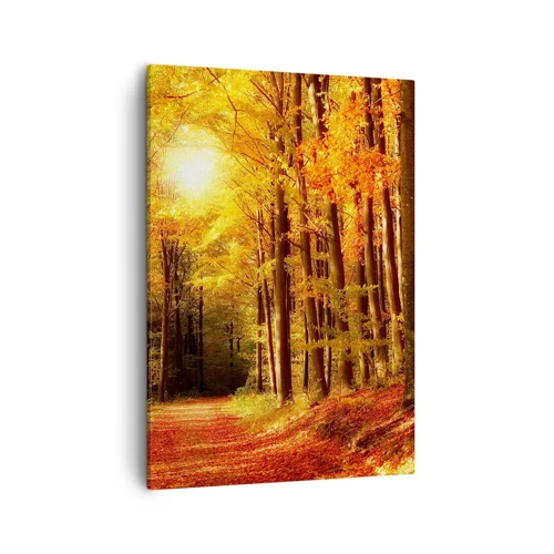 Lærredstryk - Billede på lærred - Gyldent efterår på en skovvej - 50x70 cm