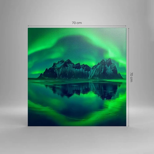 Lærredstryk - Billede på lærred - I auroraens arme - 70x70 cm