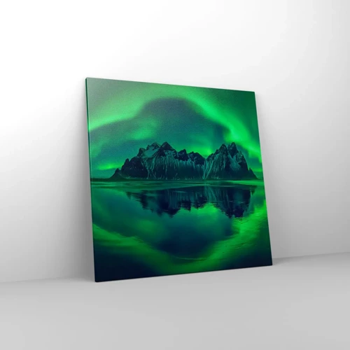 Lærredstryk - Billede på lærred - I auroraens arme - 70x70 cm