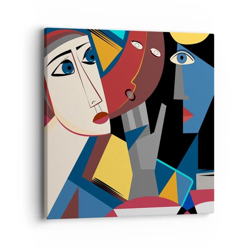 Lærredstryk - Billede på lærred - Kubistisk samtale - 40x40 cm
