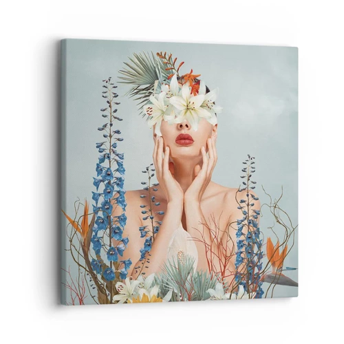 Lærredstryk - Billede på lærred - Kvinde blomst - 30x30 cm