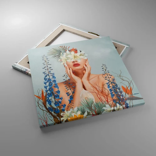 Lærredstryk - Billede på lærred - Kvinde blomst - 50x50 cm