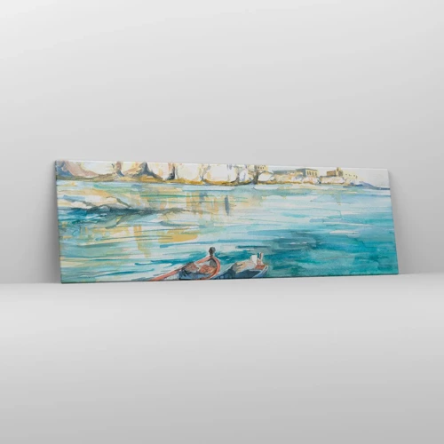 Lærredstryk - Billede på lærred - Landskab i azurblå - 160x50 cm