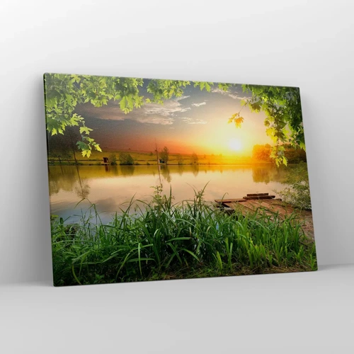 Lærredstryk - Billede på lærred - Landskab i en grøn ramme - 100x70 cm