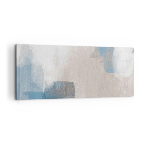 Lærredstryk - Billede på lærred - Lyserød abstraktion bag et slør af blåt - 120x50 cm