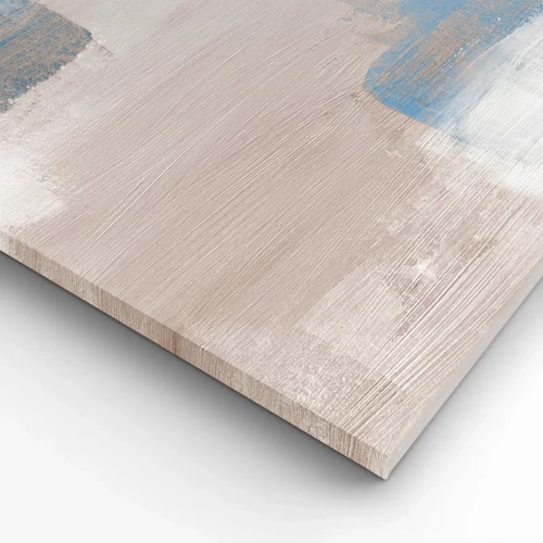 Lærredstryk - Billede på lærred - Lyserød abstraktion bag et slør af blåt - 140x50 cm