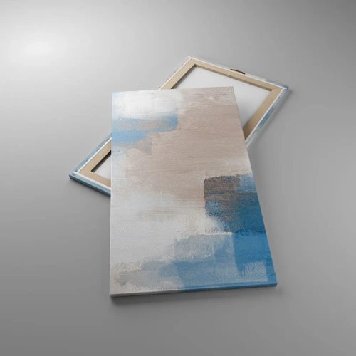 Lærredstryk - Billede på lærred - Lyserød abstraktion bag et slør af blåt - 55x100 cm