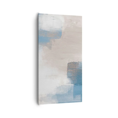 Lærredstryk - Billede på lærred - Lyserød abstraktion bag et slør af blåt - 65x120 cm