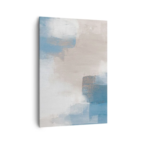 Lærredstryk - Billede på lærred - Lyserød abstraktion bag et slør af blåt - 70x100 cm