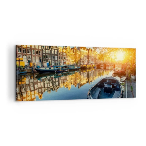 Lærredstryk - Billede på lærred - Morgen i Amsterdam - 100x40 cm