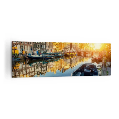 Lærredstryk - Billede på lærred - Morgen i Amsterdam - 160x50 cm