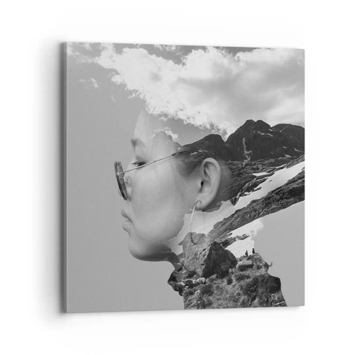 Lærredstryk - Billede på lærred - Portræt af toppen og skyen - 70x70 cm