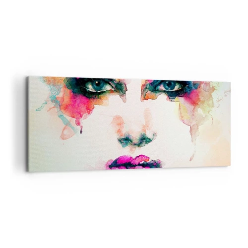 Lærredstryk - Billede på lærred - Portræt malet med en regnbue - 120x50 cm