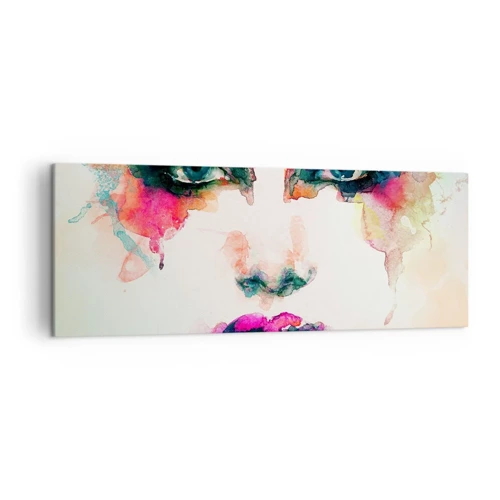 Lærredstryk - Billede på lærred - Portræt malet med en regnbue - 140x50 cm