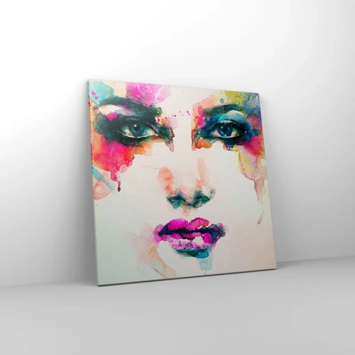 Lærredstryk - Billede på lærred - Portræt malet med en regnbue - 60x60 cm