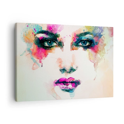 Lærredstryk - Billede på lærred - Portræt malet med en regnbue - 70x50 cm