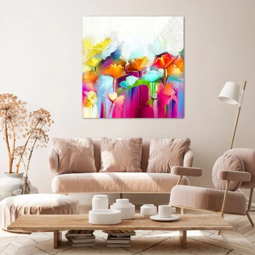 Lærredstryk - Billede på lærred - Regnbuen i blomstring - 60x60 cm