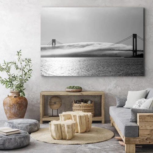 Lærredstryk - Billede på lærred - Sejl gennem Golden Gate - 70x50 cm