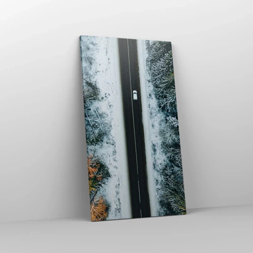 Lærredstryk - Billede på lærred - Skær gennem vinterskoven - 45x80 cm