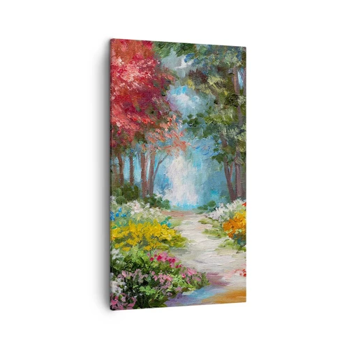 Lærredstryk - Billede på lærred - Skovhave, blomsterskov - 45x80 cm