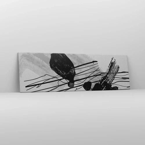 Lærredstryk - Billede på lærred - Sort og hvid organisk abstraktion - 160x50 cm