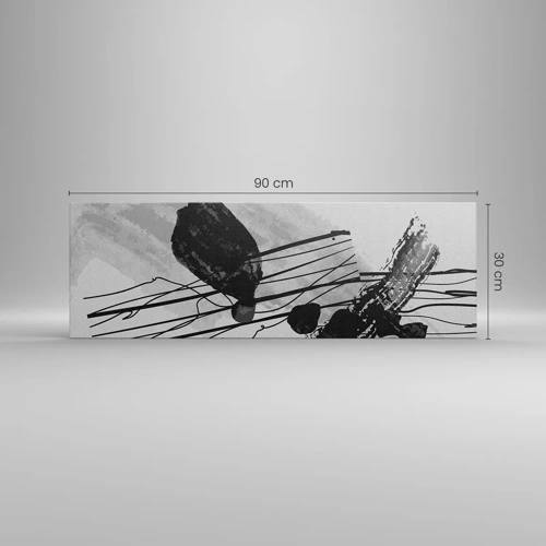 Lærredstryk - Billede på lærred - Sort og hvid organisk abstraktion - 90x30 cm