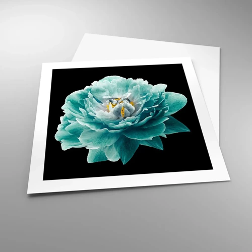 Plakat - Blå og gyldne kronblade - 50x50 cm