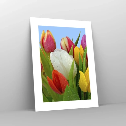 Plakat - En blomstret regnbue i dugdråber - 30x40 cm