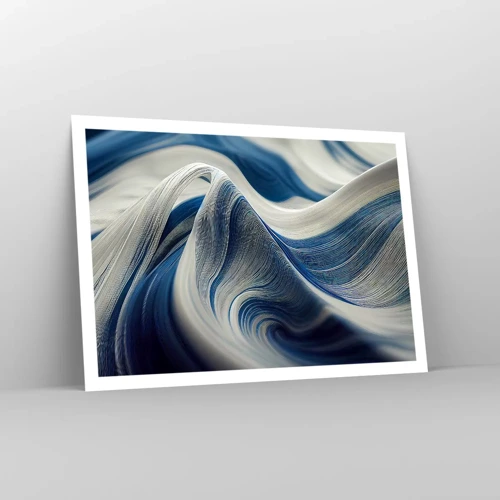Plakat - Flydende blå og hvide farver - 100x70 cm