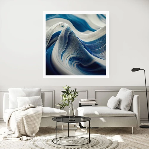 Plakat - Flydende blå og hvide farver - 30x30 cm