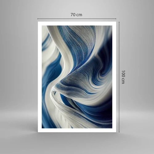 Plakat - Flydende blå og hvide farver - 70x100 cm