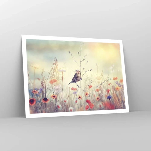 Plakat - Fugleportræt med en eng i baggrunden - 100x70 cm