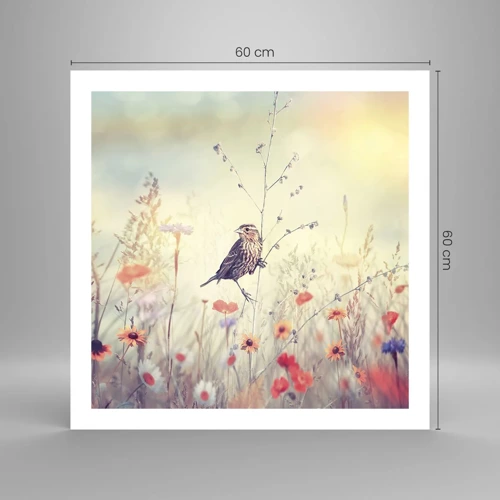Plakat - Fugleportræt med en eng i baggrunden - 60x60 cm