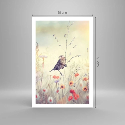 Plakat - Fugleportræt med en eng i baggrunden - 61x91 cm