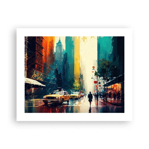 Plakat - New York - her er selv regnen farverig - 50x40 cm