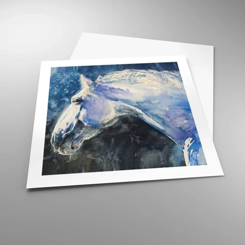 Plakat - Portræt i et blåt skær - 50x50 cm