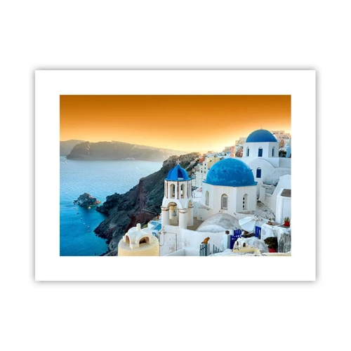 Plakat - Santorini - omfavnet af klipperne - 40x30 cm