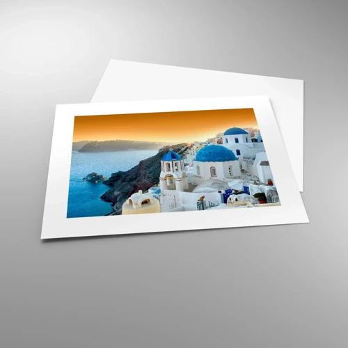 Plakat - Santorini - omfavnet af klipperne - 40x30 cm